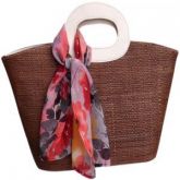 Bolsa de Palha Grande  Lenço Floral Tons de Vermelho