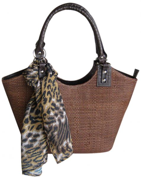 Bolsa em Palha de Buriti com Lenço Animal Print