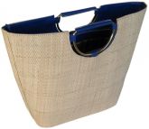 Bolsa de Palha de Buriti Crua e Azul com Alça Aro de Metal