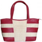 Bolsa Grande com Couro Ecológico Vermelho e Palha de Buriti