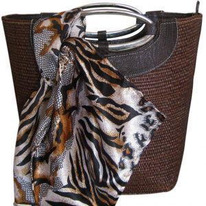Bolsa de Palha de Buriti com Alça Aro Metal c/Lenço Animal