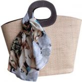 Bolsa de Palha Grande  Lenço Floral Tons de Azul
