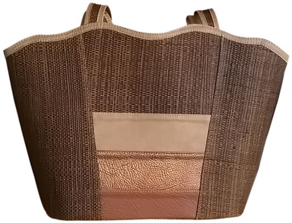 Bolsa Grande Marrom com Caramelo com Tiras Coloridas