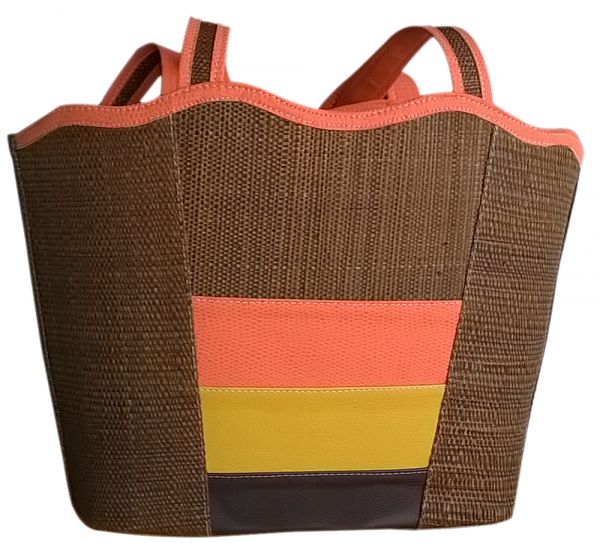 Bolsa Grande Marrom com com Tiras Coloridas