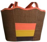 Bolsa Grande Marrom com com Tiras Coloridas