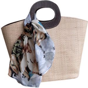 Bolsa de Palha Grande Lenço Floral Tons de Azul
