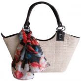Bolsa em Palha de Buriti Marrom ou Natural com Lenço Floral