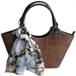 Bolsa de Palha Grande com Alça e Lenço Floral