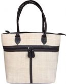 Bolsa Grande de Palha Crua com Bolsos Frontais